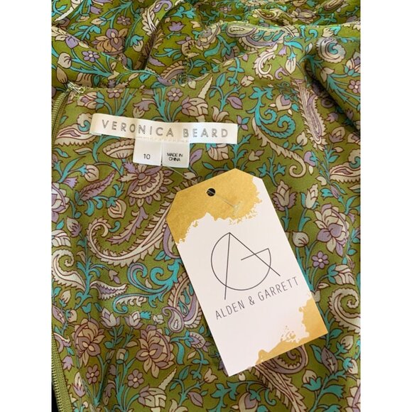 Veronica Beard Shala Green Paisley Silk Ruched Long Sleeve Mini Dress Size 10 - Picture 6 of 6